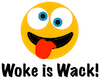 Wacky Emoji Mascot With Woke is Wack! Slogan Under It